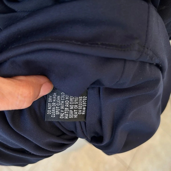 Adrianna Papell Evening Women's Dress Size 8P Navy Mesh Short Sleeve Party Event - Picture 11 of 11